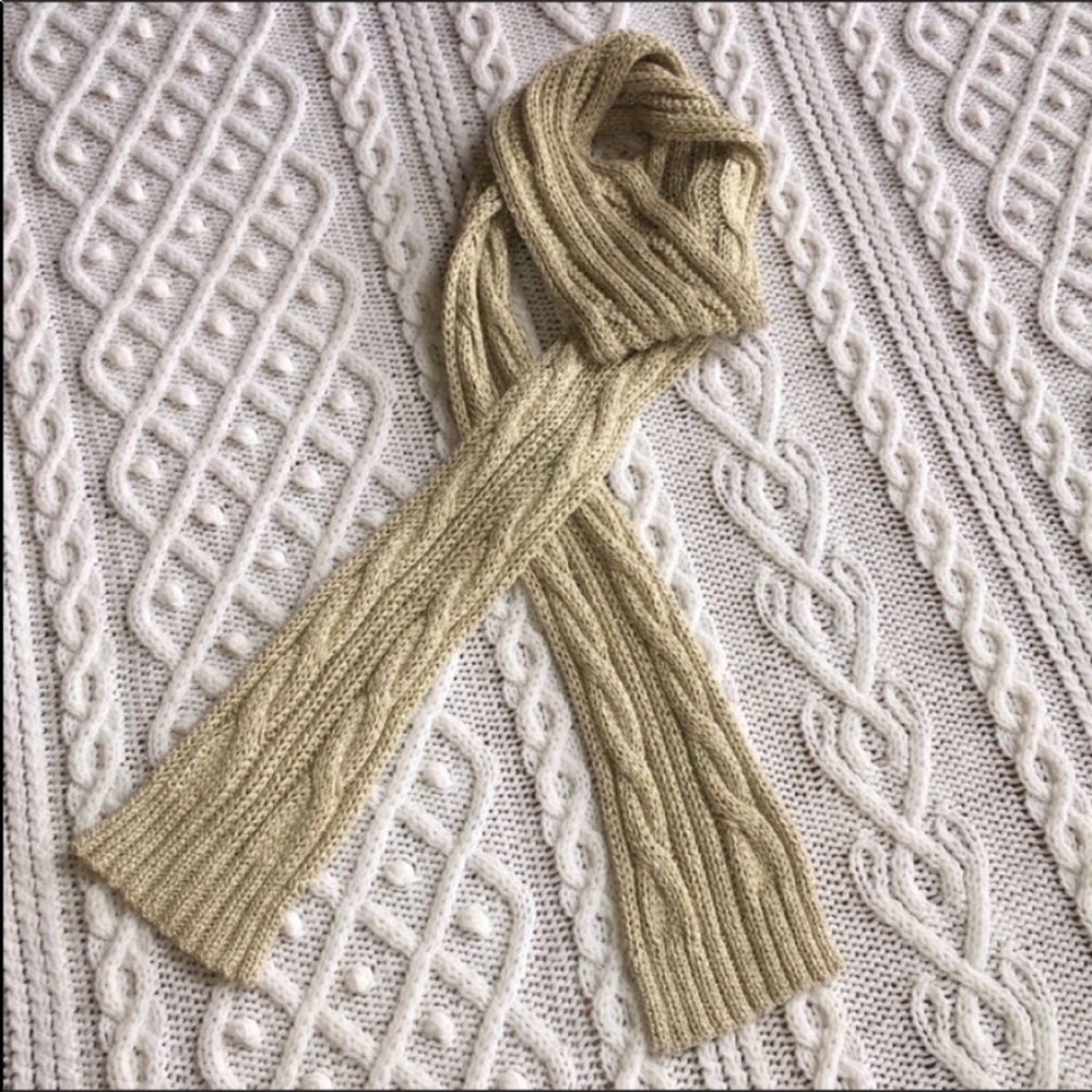 J. Crew Gold Cream Metallic Cable Knit Long Scarf